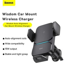 Univerzální držák do ventilační mřížky Baseus Wisdom Auto Alignment s bezdrátovým nabíjením černý