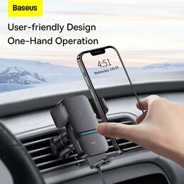 Univerzální držák do ventilační mřížky Baseus Wisdom Auto Alignment s bezdrátovým nabíjením černý