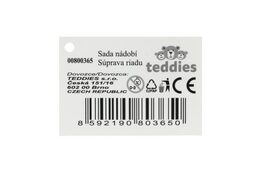 Sada nádobí v ošatce plast s doplňky v síťce 20x20x7cm