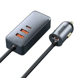 Rychlonabíječka do auta Baseus 3xUSB/1xUSB-C120W s prodlužovacím kabelem 1,5m šedý