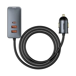 Rychlonabíječka do auta Baseus 3xUSB/1xUSB-C120W s prodlužovacím kabelem 1,5m šedý