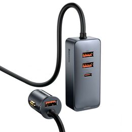 Rychlonabíječka do auta Baseus 3xUSB/1xUSB-C120W s prodlužovacím kabelem 1,5m šedý