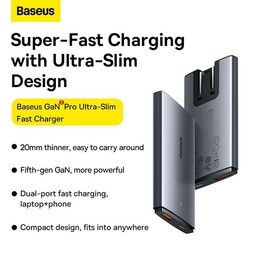 Nabíječka do sítě Baseus GaN5 Pro Ultra Slim USB-C/USB-A 65 W šedá