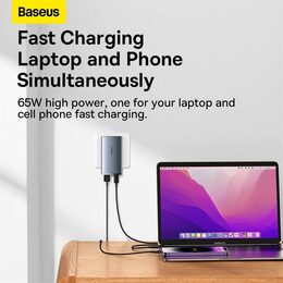 Nabíječka do sítě Baseus GaN5 Pro Ultra Slim USB-C/USB-A 65 W šedá