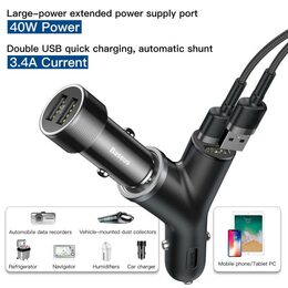 Nabíječka do auta Baseus typ Y 2x USB 40W + Cigarette Lighter Extended černá