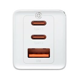 Rychlonabíječka do sítě Baseus GaN5 Pro 65W 2x USB-C, 1x USB bílá s kabelem USB-C/USB-C 100W 1m