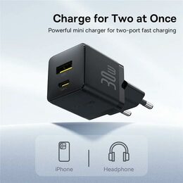 Rychlonabíječka do sítě Baseus Palm 30W 1xUSB 1xUSB-C PD QC 3.0 černá