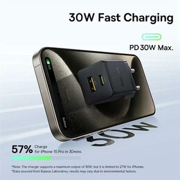 Rychlonabíječka do sítě Baseus Palm 30W 1xUSB 1xUSB-C PD QC 3.0 černá