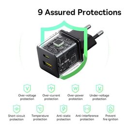 Rychlonabíječka do sítě Baseus Palm 30W 1xUSB 1xUSB-C PD QC 3.0 černá