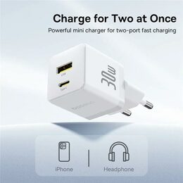 Rychlonabíječka do sítě Baseus Palm 30W 1xUSB 1xUSB-C PD QC 3.0 bílá