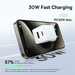 Rychlonabíječka do sítě Baseus Palm 30W 1xUSB 1xUSB-C PD QC 3.0 bílá
