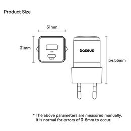 Rychlonabíječka do sítě Baseus Palm 30W 1xUSB 1xUSB-C PD QC 3.0 bílá
