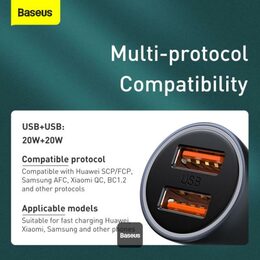 Rychlonabíječka do auta Baseus Golden Contactor Pro Dual 2xUSB 40W s kabelem USB/USB-C 5A 1m šedá