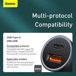 Rychlonabíječka do auta Baseus Golden Contactor Pro Dual USB+USB-C 40W s kabelem USB/USB-C 5A 1m