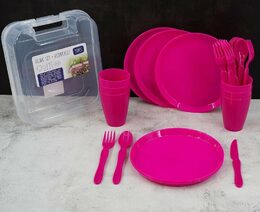 EXCELLENT Pikniková sada nádobí v boxu 31 ks růžová KO-030001750ruzo