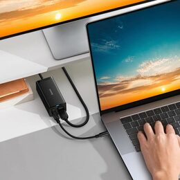 Rychlonabíječka do sítě Baseus GaN5 Pro 67W 2x USB-C/USB-A/HDMI černá a USB-C kabel 100W 1m