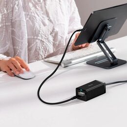 Rychlonabíječka do sítě Baseus GaN5 Pro 67W 2x USB-C/USB-A/HDMI černá a USB-C kabel 100W 1m