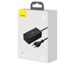 Rychlonabíječka do sítě Baseus GaN5 Pro 67W 2x USB-C/USB-A/HDMI černá a USB-C kabel 100W 1m