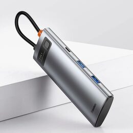 Dokovací stanice Baseus 7v1 (USB-C PD 100W, USB-C, 2x USB 3.0, HDMI, SD/TF port) šedá