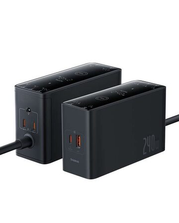 Nabíjecí stanice Baseus Digital Charger 240W GaN, 3xUSB-C, USB+ DC, 1m kabel černá