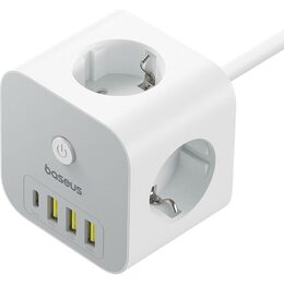 Prodlužovací kabel Baseus PowerCombo Cube 3x zásuvka + 3x USB + 1x USB-C 20W 1.5m bílý