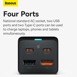 Rychlonabíječka do sítě Baseus GaN3 Pro, 2x USB-C, 2x USB + AC 65W černá