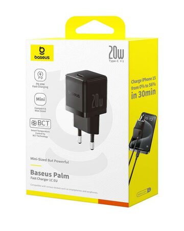 Rychlonabíječka do sítě Baseus Palm 20W USB-C PD QC 3.0 černá