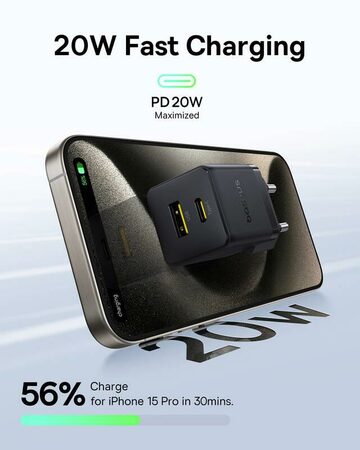 Rychlonabíječka do sítě Baseus Palm 20W 1xUSB 1xUSB-C PD QC 3.0 černá