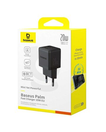 Rychlonabíječka do sítě Baseus Palm 20W 1xUSB 1xUSB-C PD QC 3.0 černá