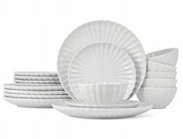 HIT Jídelní sada talířů porcelánová PEARL 18 ks bílá HT-24327901