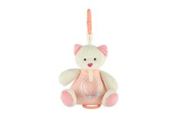 Medvěd plyš 18cm závěs na postýlku/kočárek nat. hrací strojek růžový na kartě v sáčku 0+