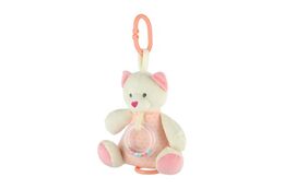 Medvěd plyš 18cm závěs na postýlku/kočárek nat. hrací strojek růžový na kartě v sáčku 0+