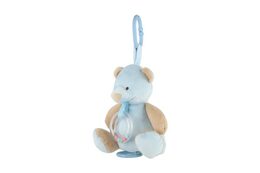 Medvěd plyš 18cm závěs na postýlku/kočárek nat. hrací strojek modrý na kartě v sáčku 0+