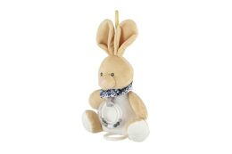 Zajíc plyš 18cm závěs na postýlku/kočárek nat. hrací strojek béžový na kartě v sáčku 0+
