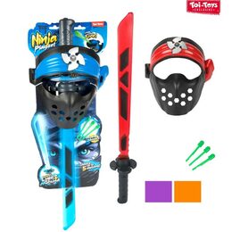 Ninja sada plast meč + maska + šipky 3ks na baterie se zvukem, světlem 4 barvy na kartě 20x62cm