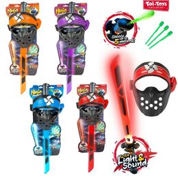 Ninja sada plast meč + maska + šipky 3ks na baterie se zvukem, světlem 4 barvy na kartě 20x62cm