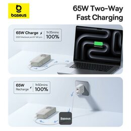 Powerbanka Baseus Free2Pull 20000mAh, 65W, s kabelem USB-C bílá