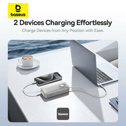 Powerbanka Baseus Free2Pull 20000mAh, 65W, s kabelem USB-C bílá