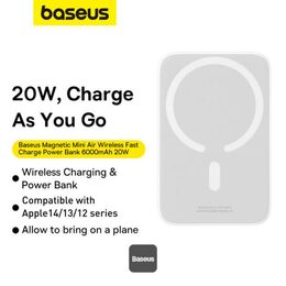 Bezdrátová powerbanka Baseus Magnetic Mini Air 6000mAh, 20W bílá