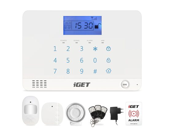 Alarm iGET SECURITY M3B Domovní bezdrátový GSM zabezpečovací systém, CZ lokalizace, základní set, rozbaleno z výstavky