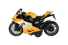Motorka silniční plast 13cm na zpětné natažení na baterie se světle, zvukem 4 barvy 12ks v boxu