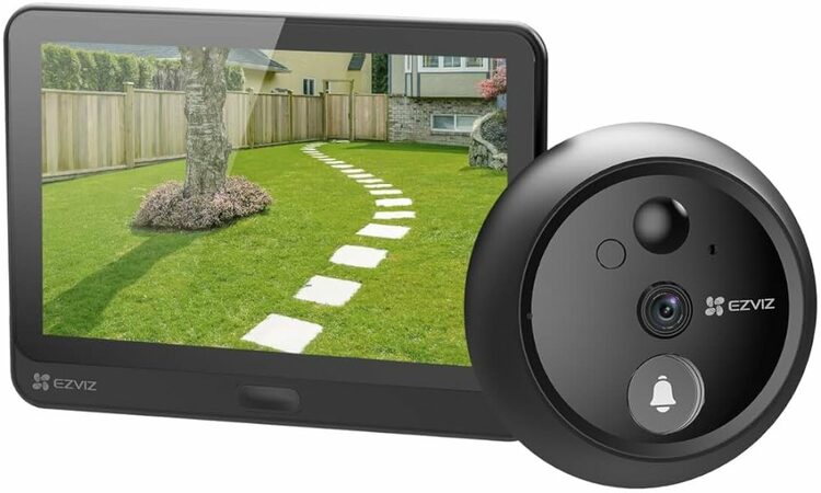 Chytré dveřní kukátko Ezviz HP4 s kamerou,  WiFi, 2K, 4,3" monitor, napájení ze sítě a baterie, černé