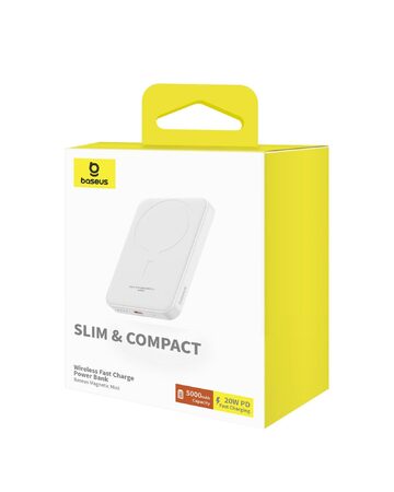 Power banka Baseus Mini s bezdrátovým nabíjením 5000 mAh 20W USB-C bílá