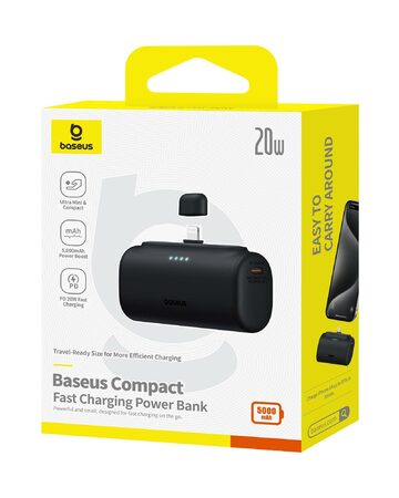 Power banka Baseus Compact 5000mAh 20W Lightning černá