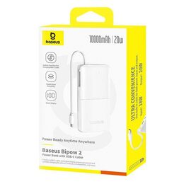 Powerbanka Baseus Bipow 2 10000mAh 20W s kabelem USB-C bílá