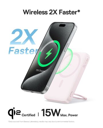 Bezdrátová powerbanka Baseus PicoGo Qi2 5000mAh, 20W růžová