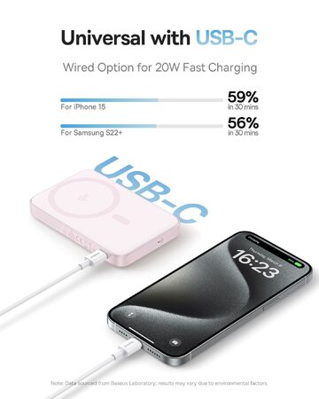 Bezdrátová powerbanka Baseus PicoGo Qi2 5000mAh, 20W růžová