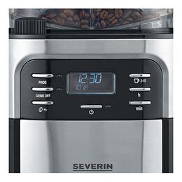 Automatický překapávač s mlýnkem Severin, KA 4810, integrovaný mlýnek, LCD
displej, výklopný filtr, 10 šálků, 1000 W