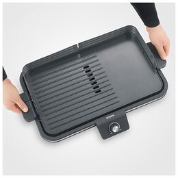 Plancha gril Severin, PG 8564, plancha gril, stolní, miska na tuk, keramický
povlak, LED dispej, termostat, až 230°C, rukojeti, 2300 W