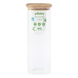 Dóza Pebbly, PKV-007, skleněná, 2,2 l, čtverec, bambusové víko, 11 x 11 x 30 cm